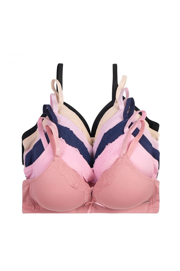 6 Pieces No Wire Full Cup Plain Lace Light Padded Wire Free Bra A/B/C