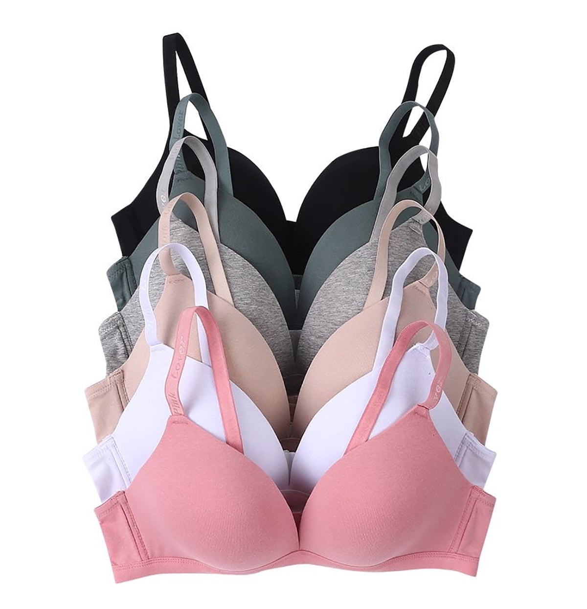 Iheyi 6 Pieces No Wire Full Cup Plain/Lace Light Padded Wire Free Bra A/B/C
