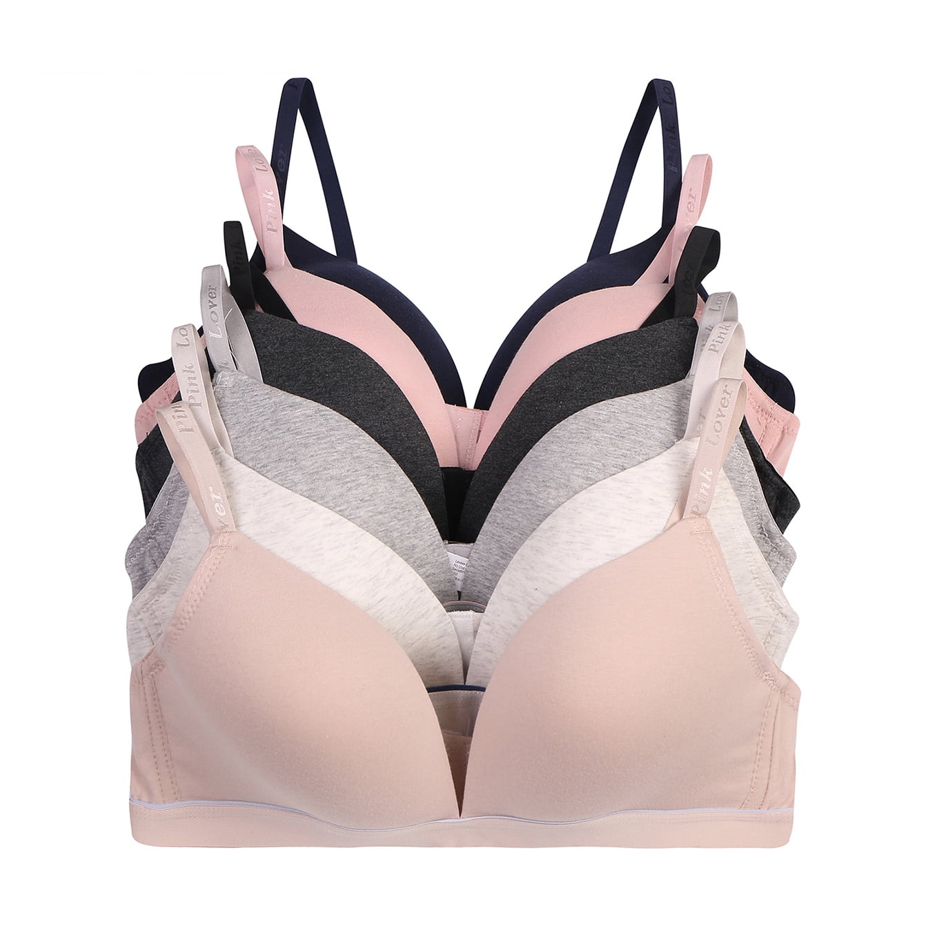 Iheyi 6 Pieces No Wire Full Cup Plain/Lace Light Padded Wire Free Bra A/B/C