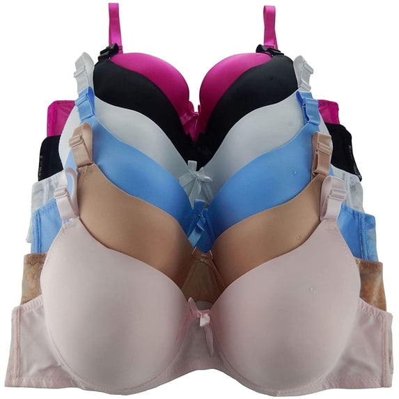 Iheyi 6 Pieces Plus Size Wired Full Cup/Demi Lace Plain Light Padded D/DD/DDD Bra (42DDD)