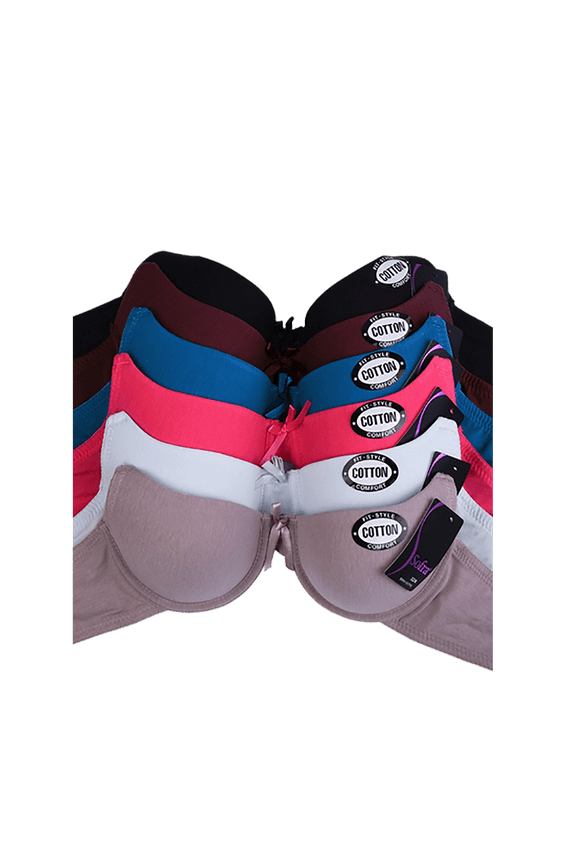 6 Pieces Women Spandex Lingerie Plain Full Cup Cotton Bra B/C/D/DD 38C (4167P6-64LE5-59L4)