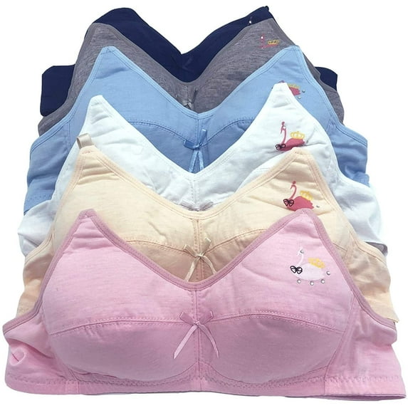 Iheyi 6 pieces Girl's Cotton Wire Free Junior Training Bra A Cup (34A)