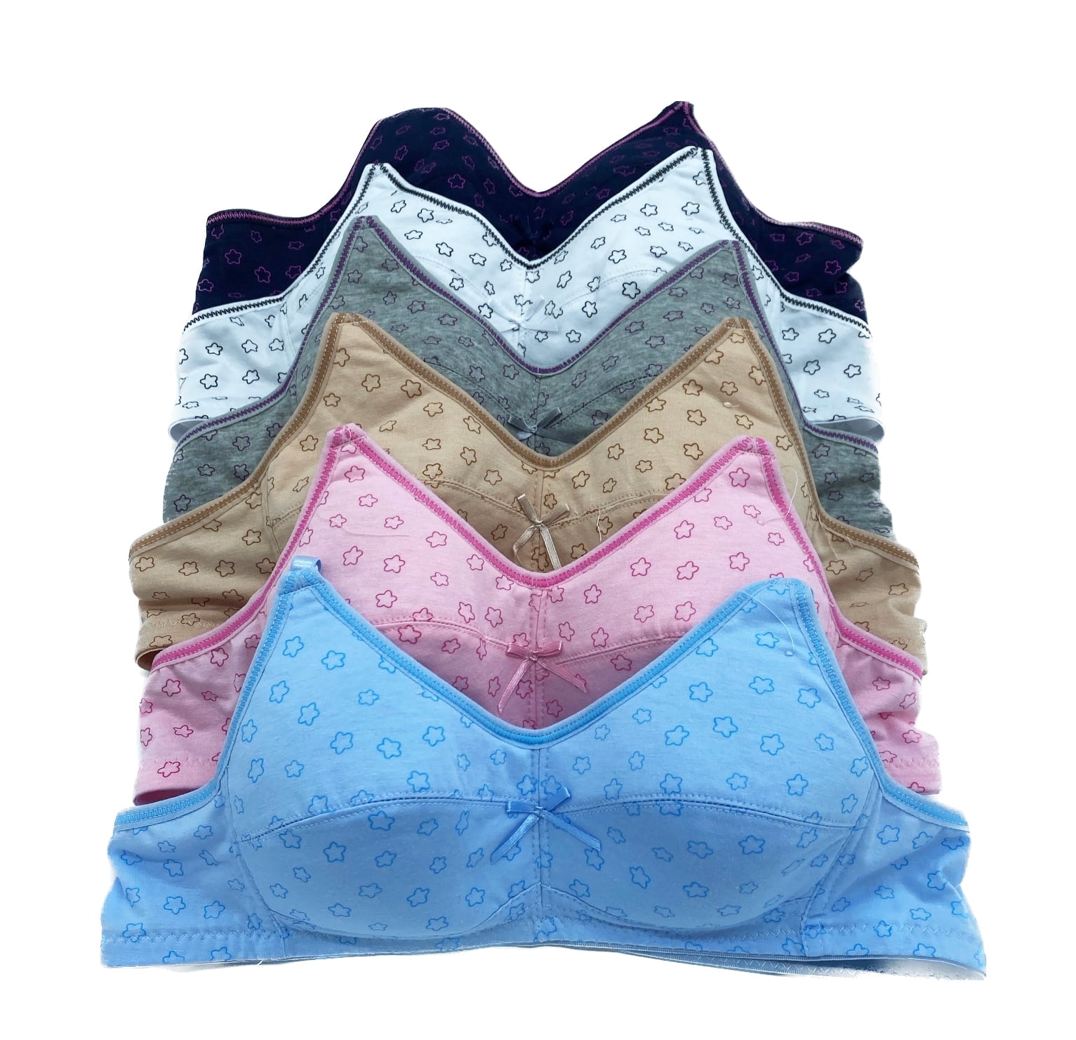 Iheyi 6 pieces Girl's Cotton Wire Free Junior Training Bra A Cup 36A (6272-50L3)
