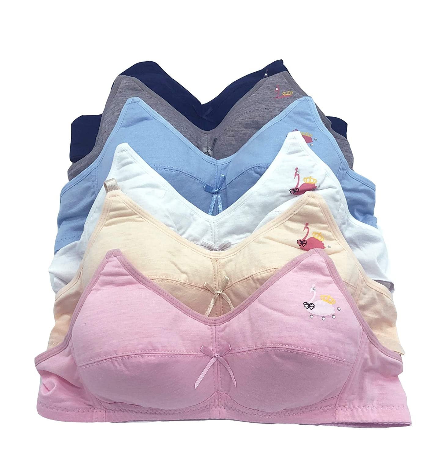 Iheyi 6 pieces Girl's Cotton Wire Free Junior Training Bra A Cup (36A)