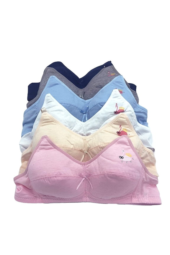 6 pieces Girl's Cotton Wire Free Junior Training Bra A Cup (36A)