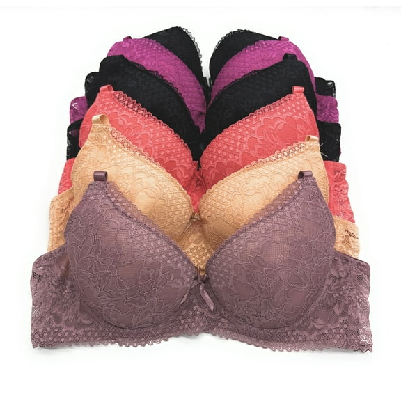 Iheyi Pack of 6 Pieces Women's Wired Basic Plain Light to Regular Padding Everyday Bras (34C)