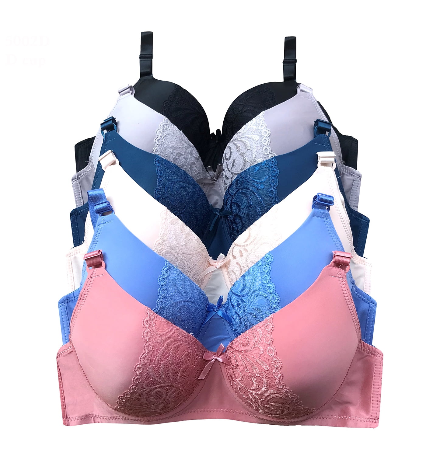 Iheyi Plus Size 6 Pieces Wired Full Cup Light Padded D/DD/DDD Bra