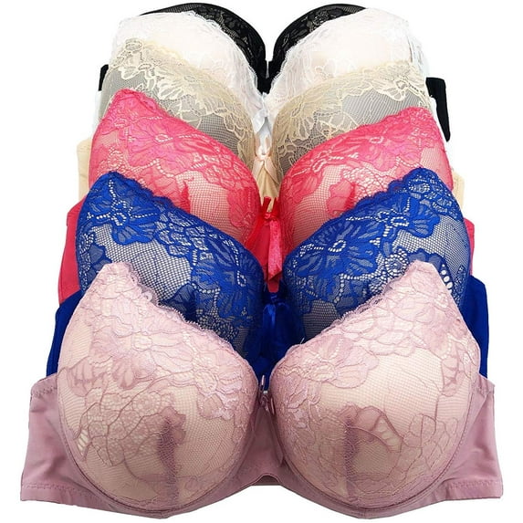 Iheyi Plus Size 6 Pieces Wired Full Cup Light Padded D/DD/DDD Bra (42DDD)