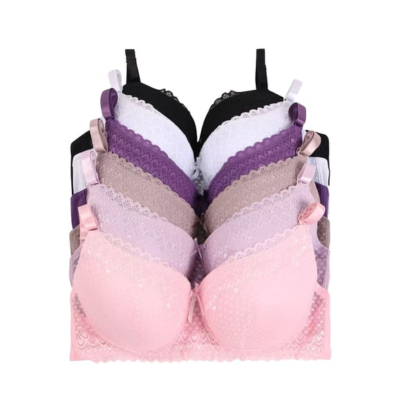 6 Pieces Wired Lace Plain Full Cup Gentle Push Up Bra B/C
