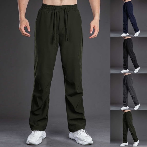 IhhxPro Big and Tall Men's Athletic Pants Outdoor Drawstring with Elastic Waist Multi Pocket Casual Trousers Lightweight Jogger Straight Leg Cotton for Hiking Travel M-3XL