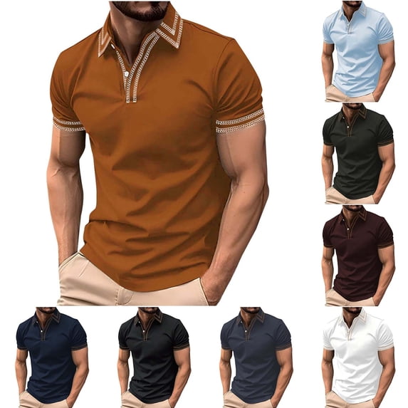 IhhxPro Big & Tall Men's Short Sleeve Button down Shirt Fashion Collared Stretch Fit Solid Color Turn Collar Tee S-3XL