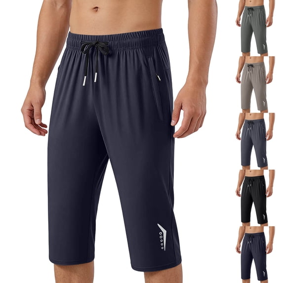 IhhxPro Big and Tall Men's Sport Capris with Pockets Elastic Waist Quick Dry Athletic Shorts for Running Training Gym Lightweight Breathable Summer Casual L-5XL