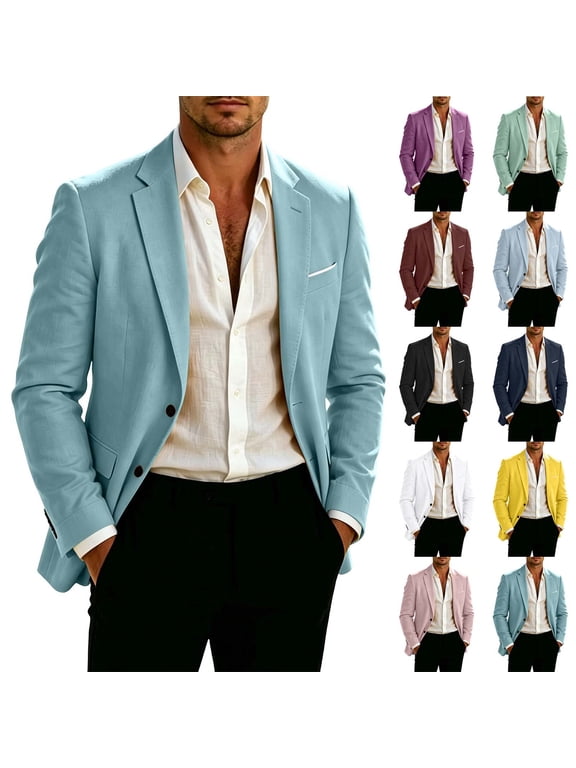 Big and Tall Men's Casual Blazer with Pockets - Long Sleeve Two-Button Suit Jacket for Date Night, Solid Color Coat Outings S-3XL S-3XL