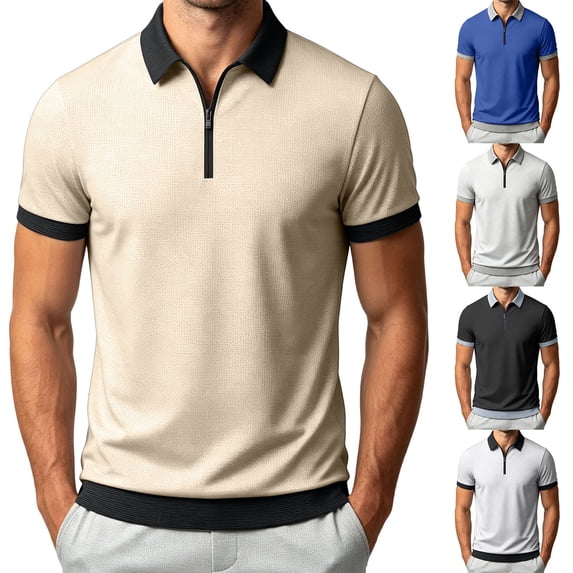 IhhxPro Men's Button down Shirt Relaxed Fit Zip-Up Collared Summer Business Casual Cotton Short Sleeve Office Travel Golf S-3XL