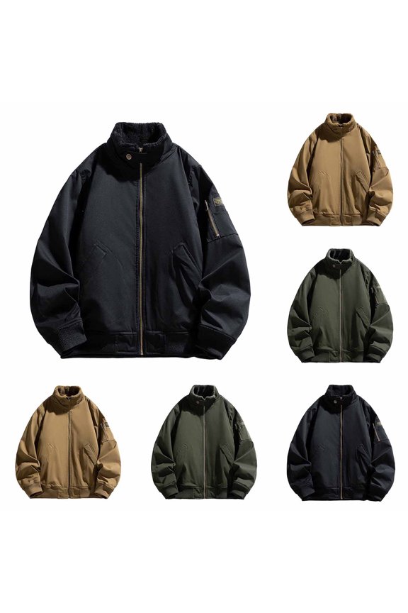 Men's Casual Flight Jacket with Pockets Stand Collar Bomber Fit Lightweight Cotton Zip Front Streetwear Outerwear for Spring Autumn M-5XL