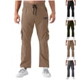 thumbnail image 1 of IhhxPro Men's Casual Pants Cargo Work Men with Elastic Waist and Multi-Pockets Drawstring Trousers Lightweight Cotton Straight Leg Outdoor Hiking Joggers S-2XL, 1 of 7