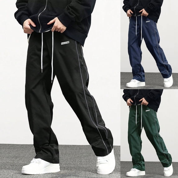 IhhxPro Men's Casual Pants Relaxed Fit Joggers with Pockets Drawstring Cotton Straight Leg Sweatpants for Everyday Wear Lounge Workout S-3XL
