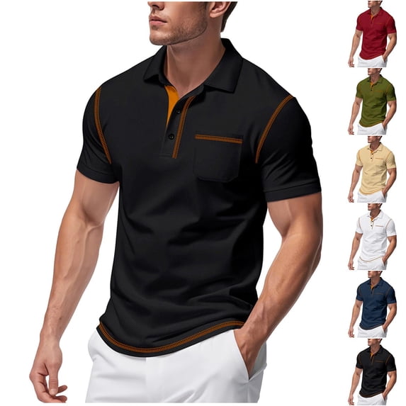 IhhxPro Men's Collared Shirt with Pockets Button Detail Casual Short Sleeve Top Lightweight Cotton Fit Summer Work Office Daily Wear S-3XL
