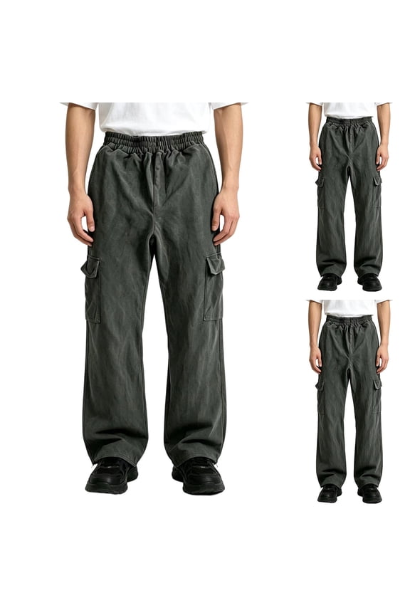 Men's Cotton Cargo Work Pants with Multi-Pockets High Waist Denim Trousers Relaxed Fit Straight Leg Durable Utility Style for Outdoor Construction S-XL