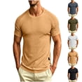 thumbnail image 1 of IhhxPro Men's Cotton Linen Short Sleeve Tee Ribbed Shoulder T-Shirt Breathable Slim Fit Crewneck M-3XL, 1 of 8