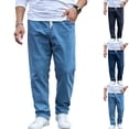 thumbnail image 1 of IhhxPro Men's Cotton Relaxed Fit Jeans with Elastic Waist and Pockets Comfort Stretch Denim Casual Everyday Straight Leg Work Trousers 36-46, 1 of 7