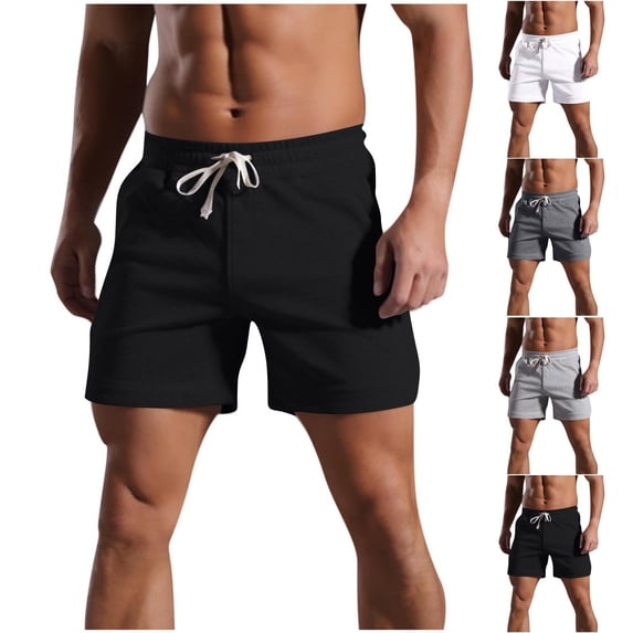 IhhxPro Men's Cotton Running Shorts with Pockets Gym Drawstring Athletic Lightweight Loose Fit Casual Jogging Training Workout Summer Activewear S-4XL