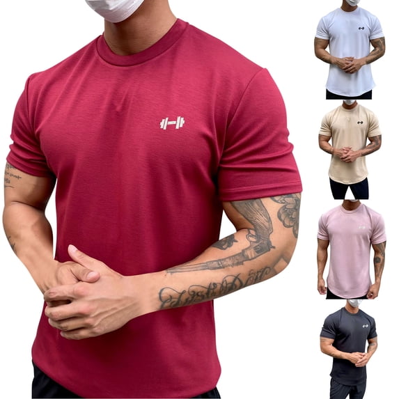 IhhxPro Men's Cotton Short Sleeve Tee Stretchable Solid T-Shirt Breathable Round Neck Shirt M-3XL