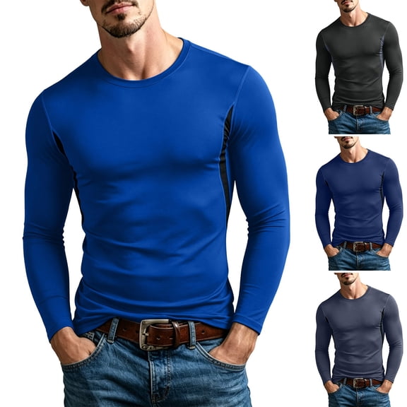 IhhxPro Men's Fitted Long Sleeve Base Layer Quick Dry Performance Underwear Top Athletic Compression Thermal Crew Neck for Running Training Gym S-3XL