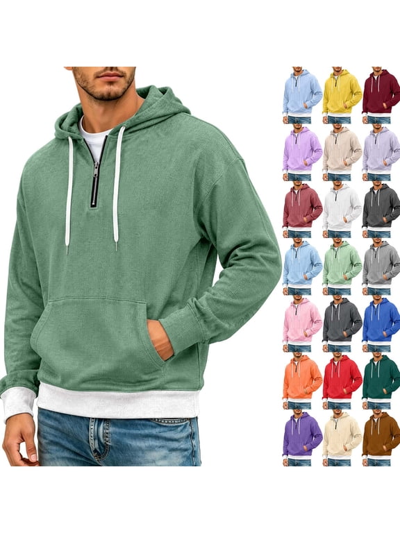 Men's Half-Zip Hoodie with Pockets Lavender Sweatshirt Waffle Knit Zip-Up Casual Pullover Relaxed Fit Soft Cotton Long Sleeve Layer for Fall S-3XL