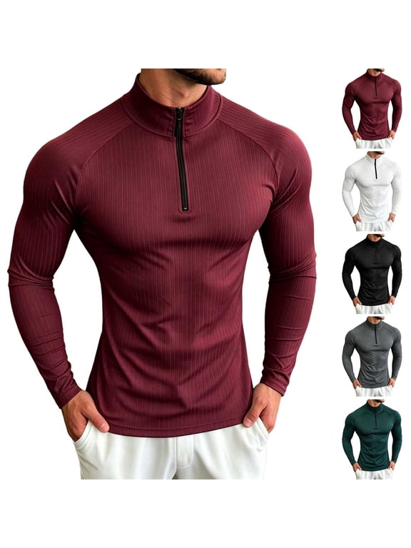 Men's Half-Zip Mock Neck Athletic Top Fitness Base Layer Compression Zip-Up Moisture Wicking Stretch Performance Training Gear for Gym Running S-2XL