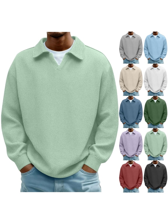 Men's Knit Pullover Collared Sweater Relaxed Fit Moisture-Wicking Long Sleeve Casual Cotton Golf Top Layer S-5XL