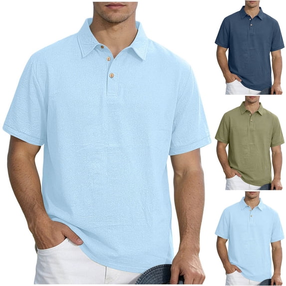 IhhxPro Men's Linen Collared Shirt Short Sleeve Button Detail Casual Business Top Relaxed Fit Summer Office Wear Lightweight Breathable Solid S-3XL