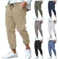 thumbnail image 1 of IhhxPro Men's Linen Jogger Pants Breathable Lightweight Drawstring Elastic Waist Pockets Casual Striped Trousers S-3XL, 1 of 5