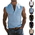 thumbnail image 1 of IhhxPro Men's Linen Sleeveless Henley Shirt with Pockets Breathable Summer Tank Top for Men Casual Loose Fit Beach Vacation Outdoor Work S-2XL, 1 of 9