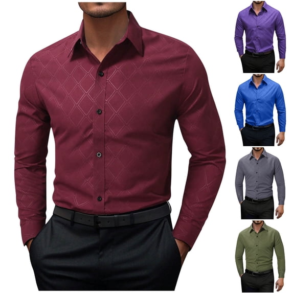 IhhxPro Men's Long Sleeve Button down Shirt Business Casual Wrinkle-Resistant Quick Dry Fit Solid Color Dress S-XL