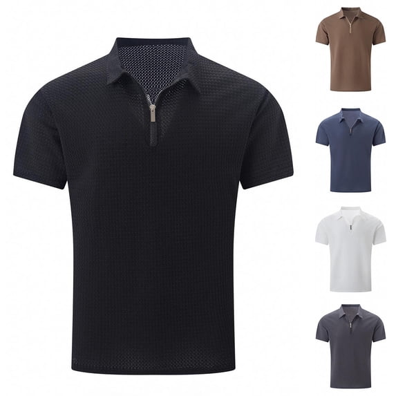 IhhxPro Men's Moisture-Wicking Mesh Collared Shirt with Half-Zip Lapel Collar Quick Dry Zip-Up Athletic Performance Golf Casual Slim Fit Breathable Summer S-3XL