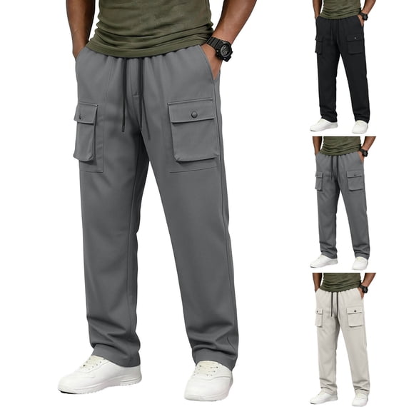 IhhxPro Men's Outdoor Cargo Pants with Elastic Waist and Multi-Pockets, Work Multi Pocket Drawstring Trousers S-3XL