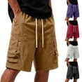 thumbnail image 1 of IhhxPro Men's Outdoor Cargo Shorts Elastic Waist Multi-Pocket Men Workwear Drawstring Lightweight Cotton Casual Hiking Summer Relaxed Fit M-3XL, 1 of 9