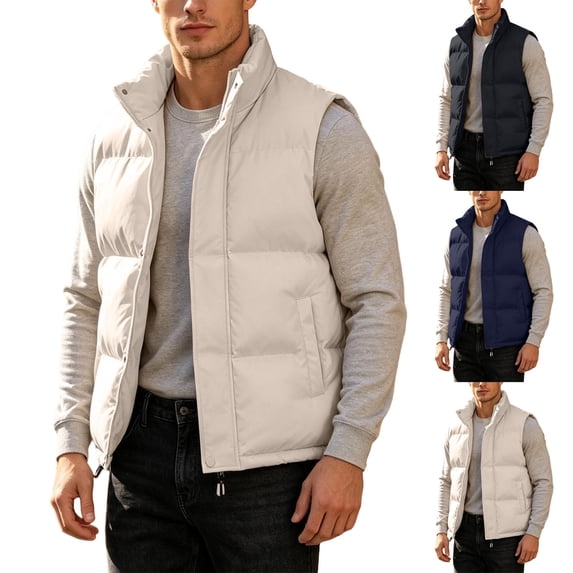 IhhxPro Men's Puffer Vest with Pockets Fit Warm Outdoor Waistcoat Lightweight Quilted Insulated Casual Jacket Sleeveless Gilet for Winter Hiking Layering M-5XL