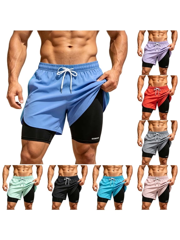 Men's Running Shorts Quick Dry Elastic Waist with Built-In Liner Dual-Layer Gym Athletic Training Jogging Mesh Lightweight Loose Fit Summer XS-4XL