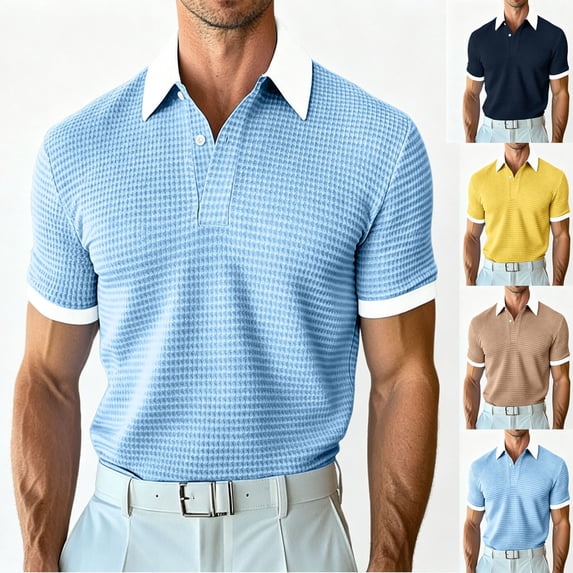 IhhxPro Men's Short Sleeve Collared Shirt with Button Detail Stretchable Summer Knit Casual Fit Lightweight Travel Golf S-3XL