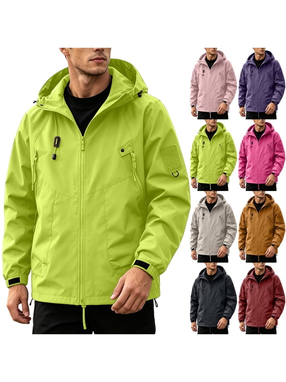 Men's Waterproof Hooded Work Jacket Loose Fit Multi-Pocket Windproof Softshell for Men Heavy Duty Outdoor Construction Durable Cotton Spring Fall S-3XL
