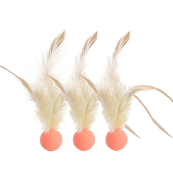 Ihhxbs 3 Pcs Bouncy Ball Cat Toy with Feathers for Interactive Play and Exercise, Orange Rubber