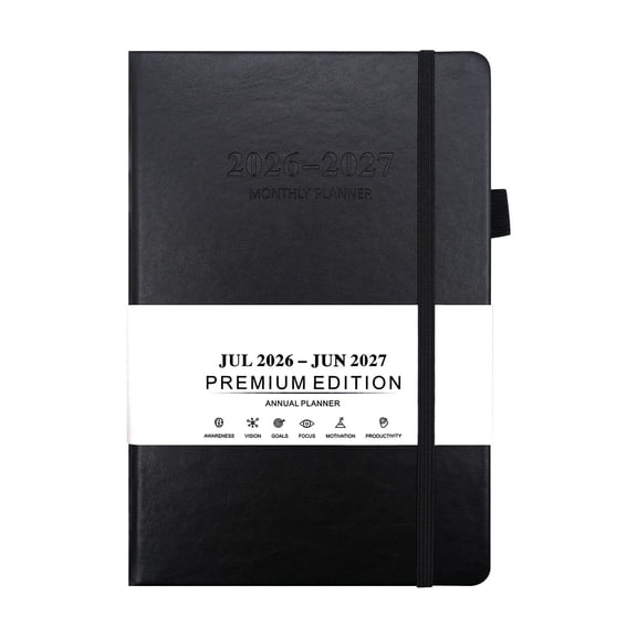 Ihhxbs Academic Planner and Schedule Notebook with English and Chinese Layout, Weekly and Monthly Views for Learner and Professionals, Black, 1 Pc