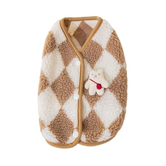 Ihhxbs Dog Fleece Coat with Plaid Pattern and Two Legs, Warm Winter Clothing for Small and Medium Dogs, Brown Fleece, 1 Pc