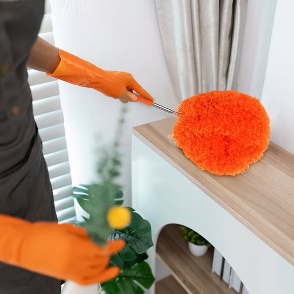 Ihhxbs Extendable Telescoping Duster for Ceiling and Furniture Cleaning with Flexible Head and Microfiber, Orange, 1 Pc