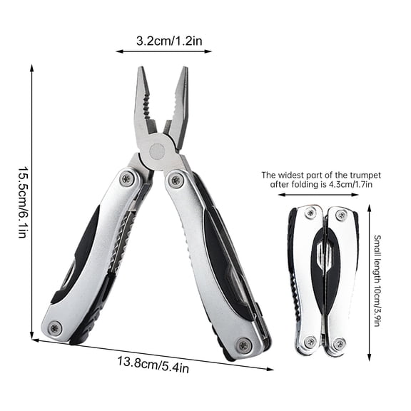 Ihhxbs Foldable Multitool Pliers with Compact Design and Fire Truck Mounted Tool, Portable Combination Tool for Outdoor Activities and Emergency Use, Silver, 1 Pc