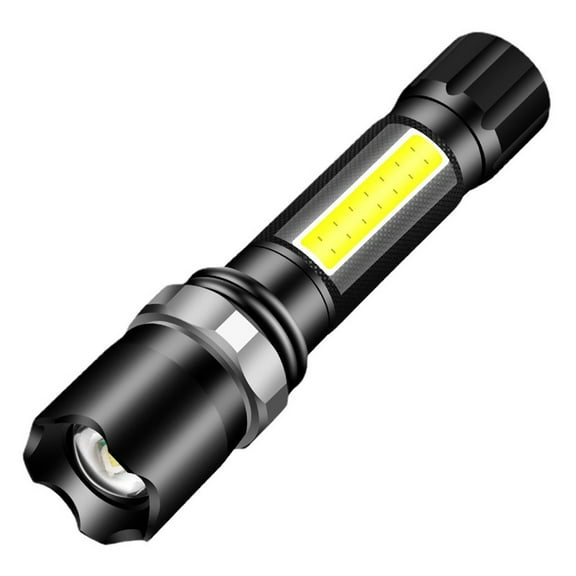 Ihhxbs Led Flashlight with Zoomable Focus and Rechargeable Battery, Powerful Handheld Light for Camping and Emergency Use, Black Aluminum