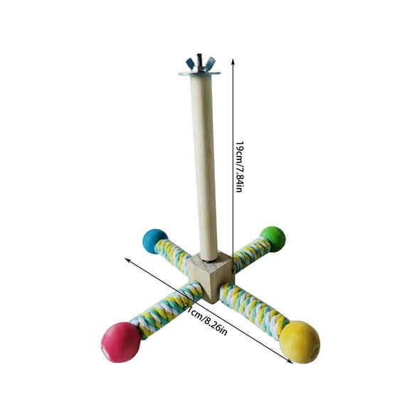 Ihhxbs Rotating Exercise Wheel for Birds with Wooden Stand and Rope Perch, Interactive Toy for Parakeets and Lovebirds, Natural Wood and Rope, 1 Pc