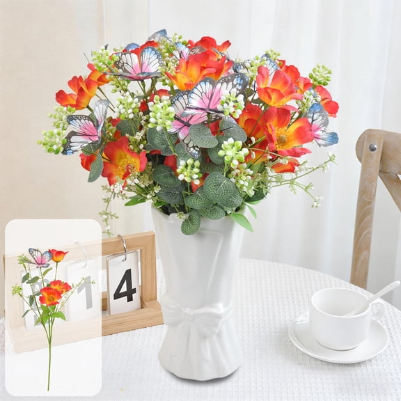 Ihhxva 2 Pcs Cosmos Flowers Artificial Bouquet Floral Arrangement for Wedding Decoration, Home Furnishings, Props, Red